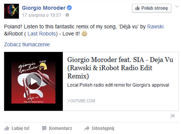 Giorgio Moroder chwali Polaków
