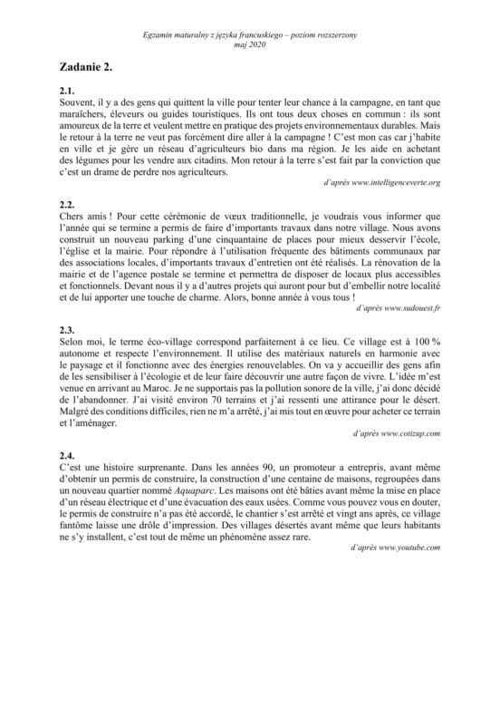Matura 2020 AKUSZE CKE, transkrypcje: j. francuski p. rozszerzony, 2