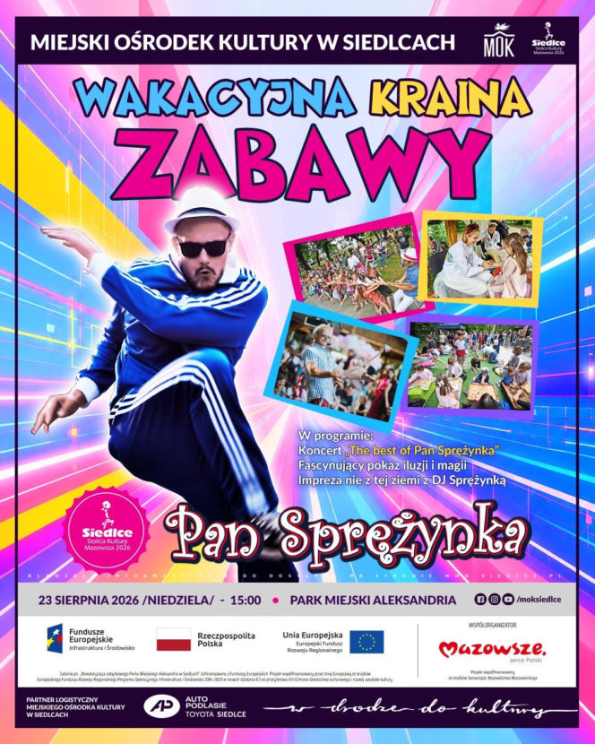 Wakacyjna Kraina Zabawy, czyli piknik rodzinny z Panem Sprężynką już 23 sierpnia w Parku Miejskim Aleksandria
