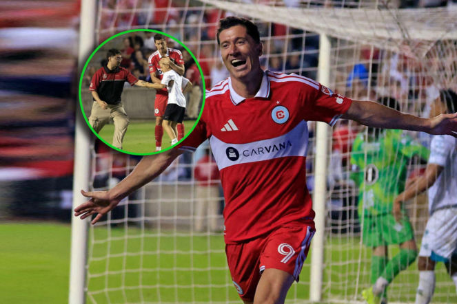 Nagle wbiegł na boisko do Lewandowskiego. Ochrona nie miała litości