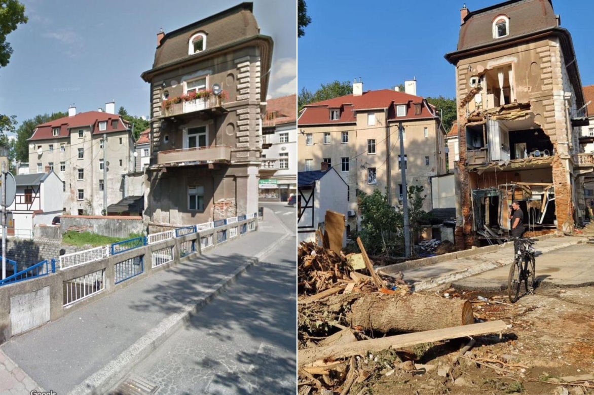 Lądek Zdrój przed i po powodzi. Wstrząsający obraz zniszczeń