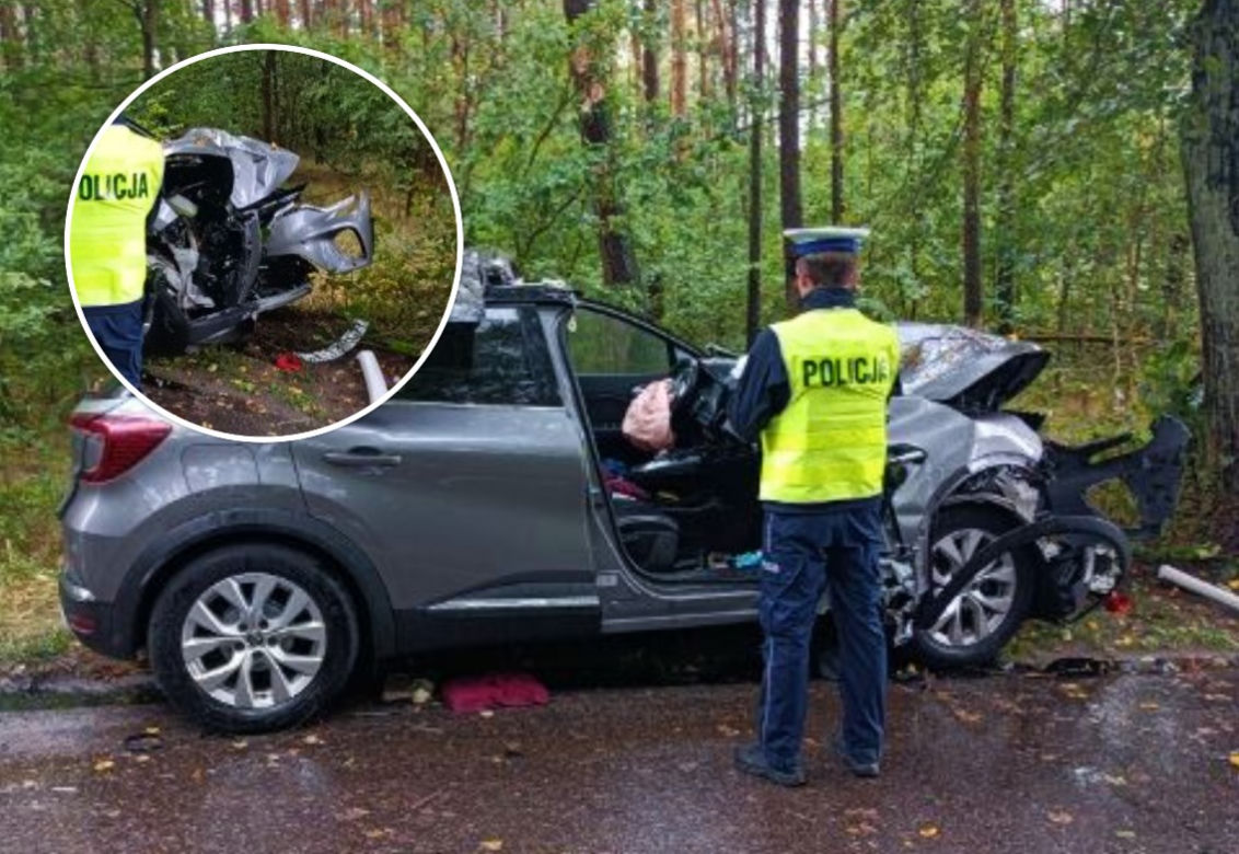 Samochód roztrzaskał się na drzewie na Kaszubach