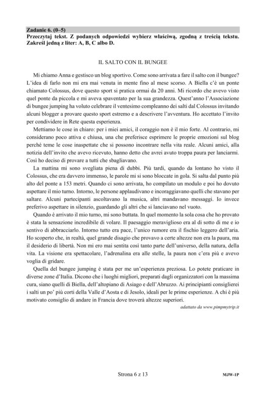 ARKUSZE CKE - Matura j. włoski - poziom podstawowy 2019