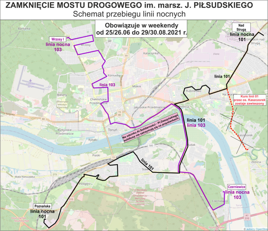 Zamknięcie mostu Piłsudskiego w Toruniu. Schematy funkcjonowania komunikacji miejskiej
