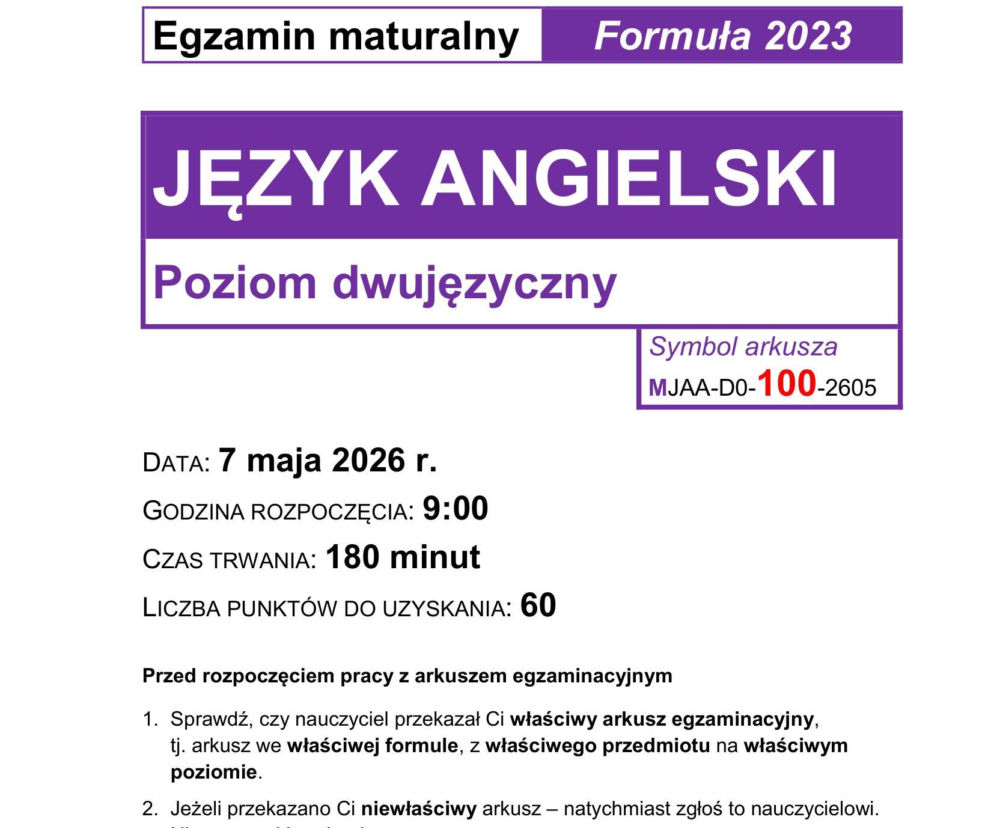 Matura 2026 angielski dwujęzyczny: arkusze CKE, odpowiedzi. Co było na egzaminie 7.05.2026?