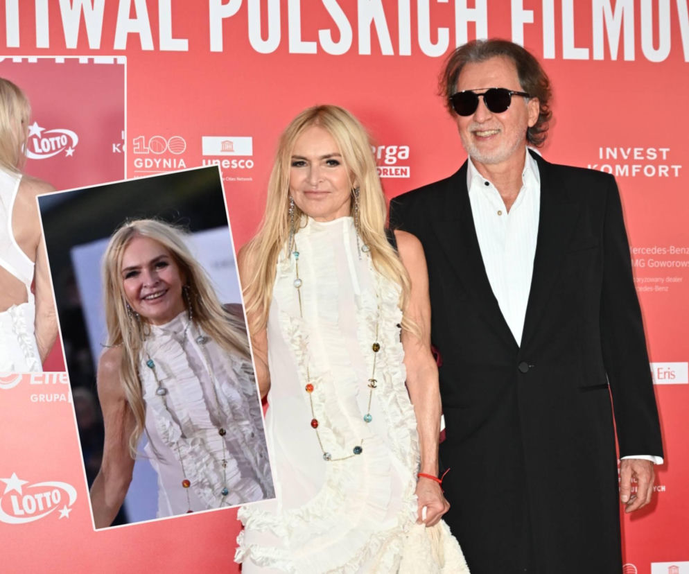 Monika Olejnik w białej sukni i Tomasz Ziółkowski w Gdyni. Na wstawce detale kreacji. O szczegółach przeczytasz na SE.