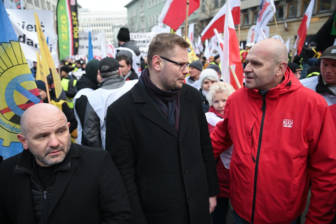Mariusz Gosek i Michał Woś na proteście górników