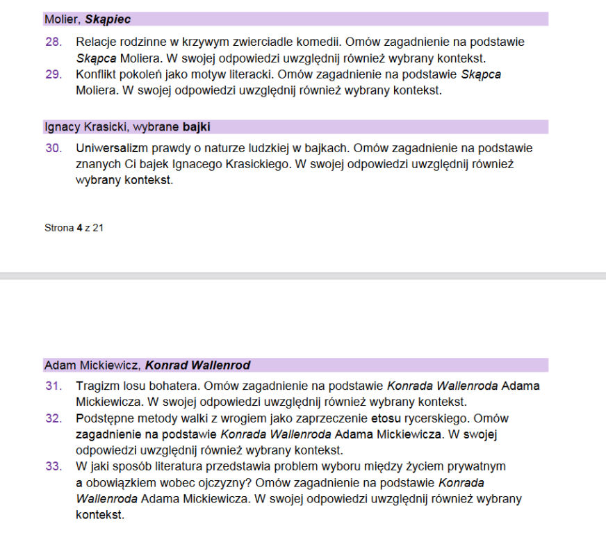 matura ustna 2023 język polski - pytania jawne