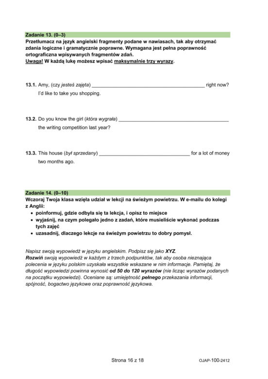 Egzamin Ósmoklasisty 2024 - język angielski ARKUSZE PDF, CKE