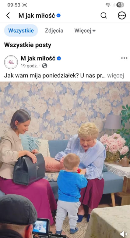 M jak miłość nowy sezon. Agnes (Amanda Mincewicz), Antoś (Mikołaj Jankowski), Barbara (Teresa Lipowska) na planie