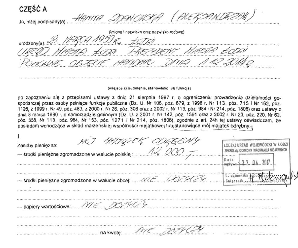 1 Oświadczenie majątkowe prezydent Hanny Zdanowskiej