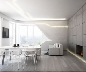 Projekt beton w białym salonie