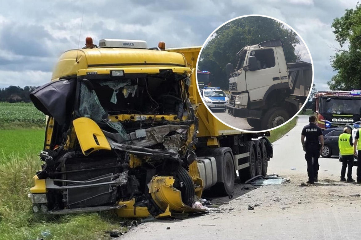 Dwie ciężarówki roztrzaskały się na drodze. Kierowca Scanii nie miał szans