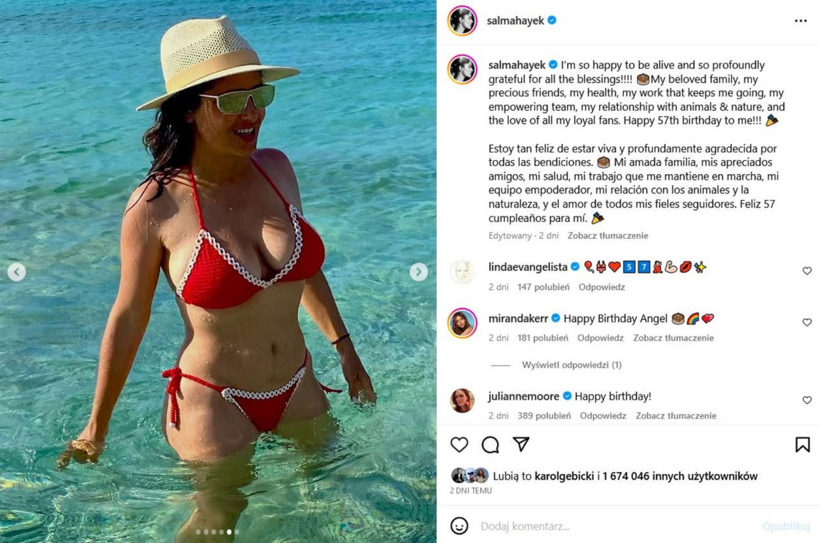Szok! Salma Hayek kończy 57 lat. Nowe zdjęcie jest tym najgorętszym