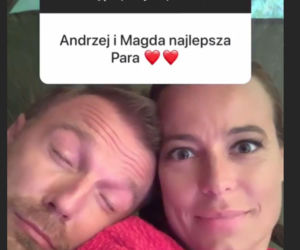 M jak miłość. Magda (Anna Mucha), Andrzej Budzyński (Krystian Wieczorek) na planie