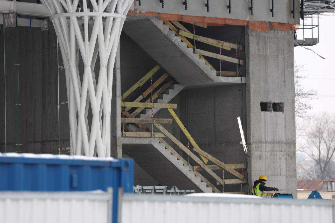 Budowa Dworca Metropolitalnego w Lublinie w zimowej odsłonie