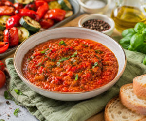 Nadmiar pomidorów i cukinii nie musi skończyć w leczo. Pieczona papryka podkręca smak warzywnego sosu