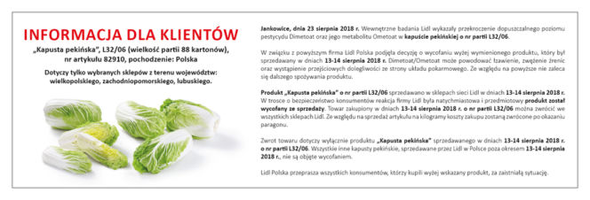 Lidl wycofuje kapustę pekińską