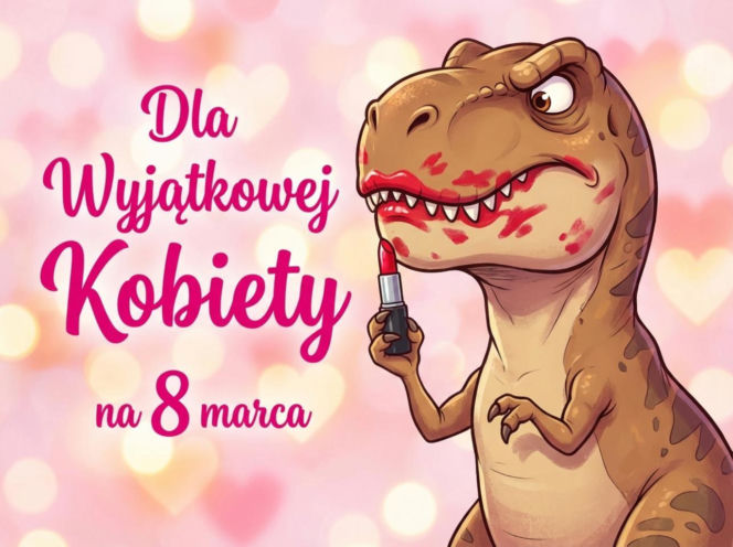 Tyranozaur ze szminką na Dzień Kobiet