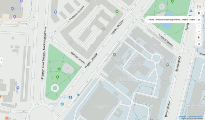 Niemieckie nazwy ulic w Szczecinie na mapach Bing