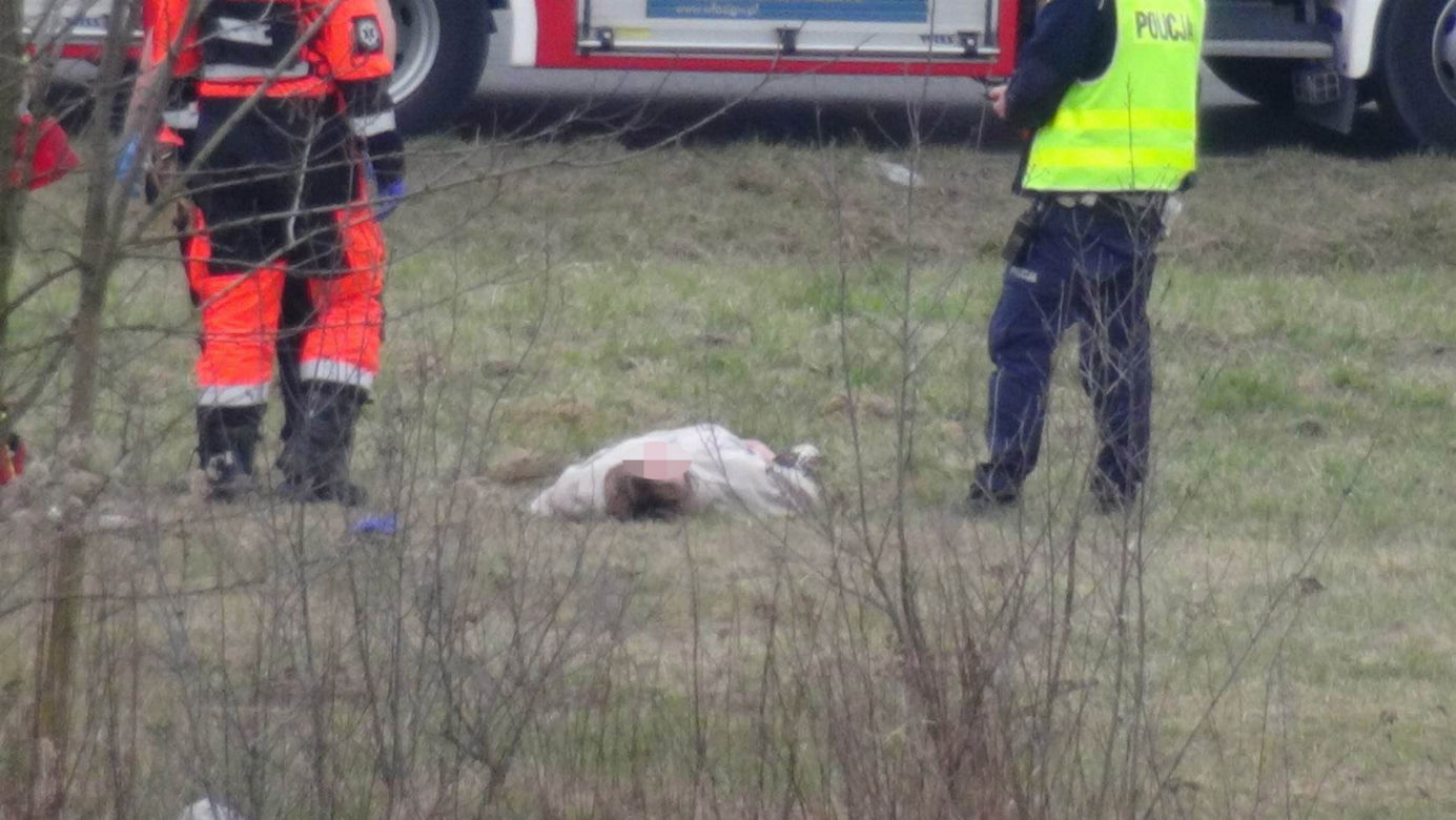 Koszmarny wypadek pod Brwinowem. Z koziołkującej hondy wypadli pasażerowie i kierowca. Jedna osoba zginęła na miejscu