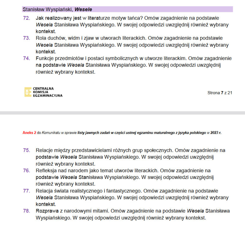matura ustna 2023 język polski - pytania jawne