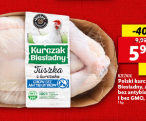 W mega super cenie jest kurczak biesiadny z chowu bez antybiotyków (5,99 zł/1 kg) mięso z nogi kurczaka XXL 8,99 z ł/1 kg, filet z piersi kurczaka, porcja rodzinna 11,99 zł/1 kg.