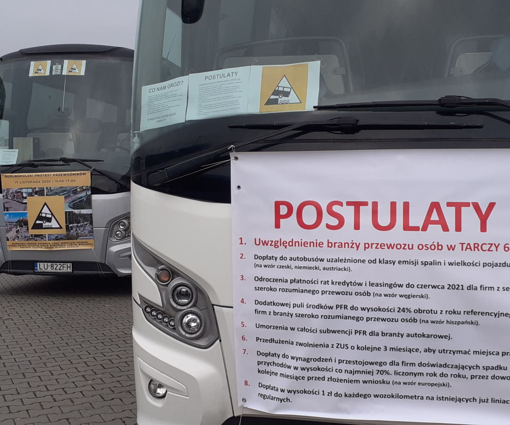 Sytuacja jest bardzo dramatyczna. Przewoźnicy autokarowi protestowali w Lublinie [WIDEO]
