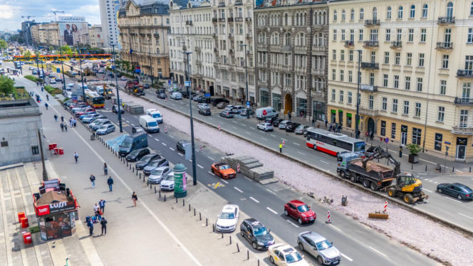 Remont torowiska tramwajowego w Alejach Jerozolimskich w Warszawie
