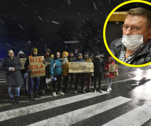 Burmistrz Kurek, protestujący
