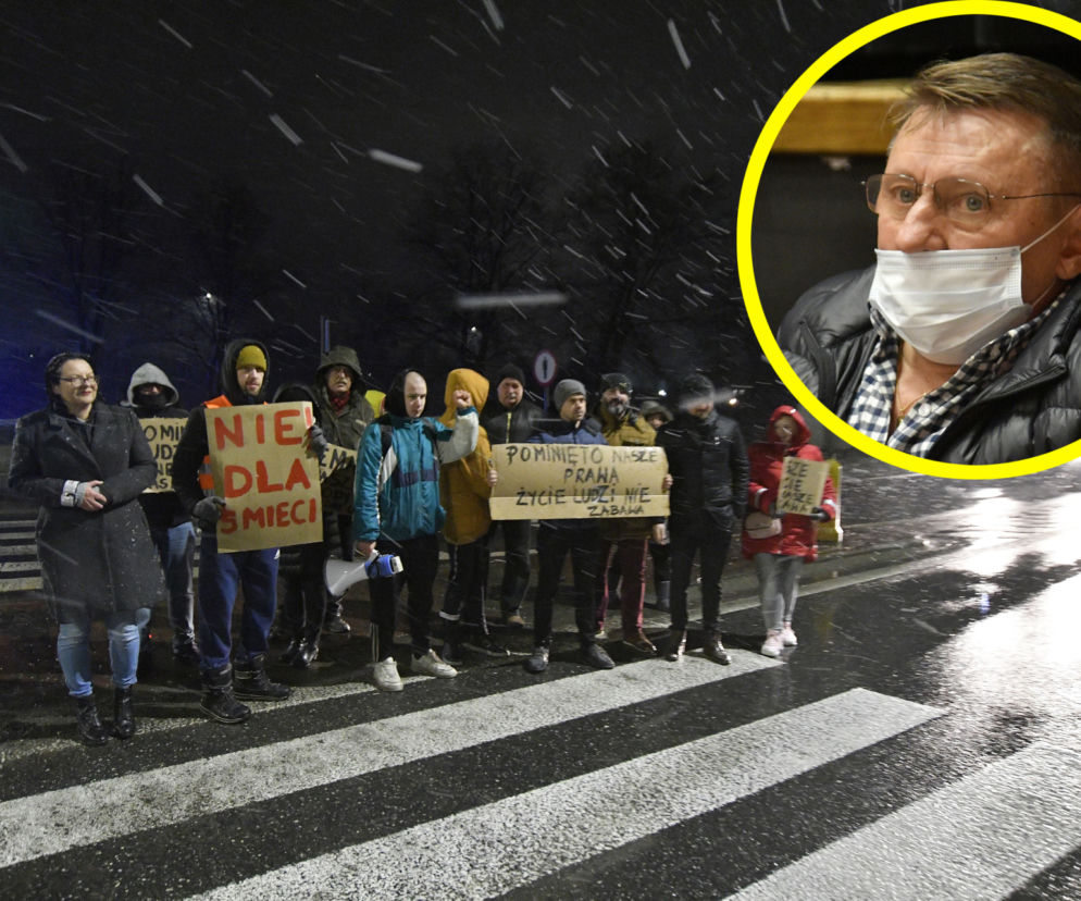 Burmistrz Kurek, protestujący