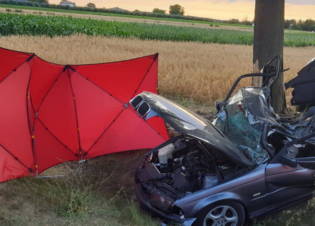 Śmiertelny wypadek pod Zgierzem. Dwóch mężczyzn zginęło w roztrzaskanym BMW. Policja szuka świadków 