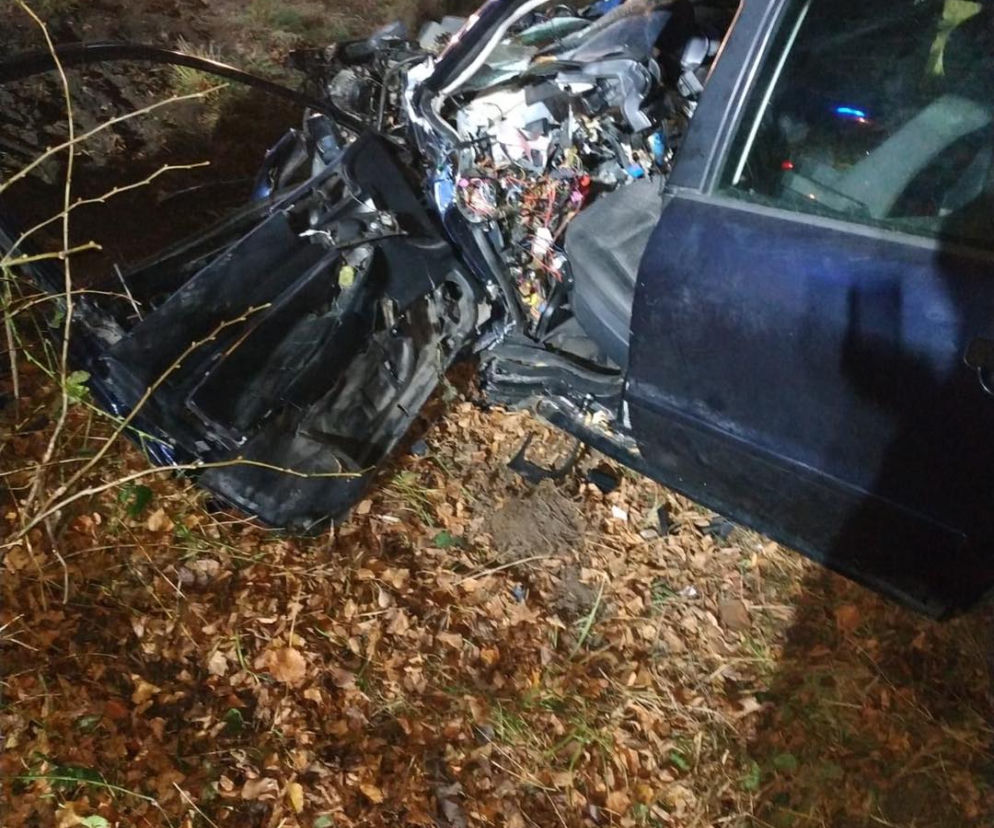 Audi wypadło z drogi i uderzyło w drzewo. Kierowca uwięziony w zmasakrowanym aucie!