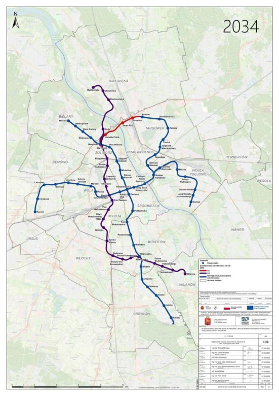 Plany rozbudowy sieci metra warszawskiego do 2034 r.