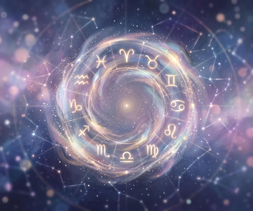 Znaki zodiaku w świetlistym kręgu na tle kosmosu. O energii pełni Księżyca w Wodniku przeczytasz na VOX FM.