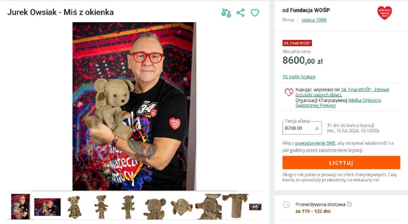 Kultowy miś z dobranocki z PRL-u na licytacji WOŚP. Cena już jest zawrotna