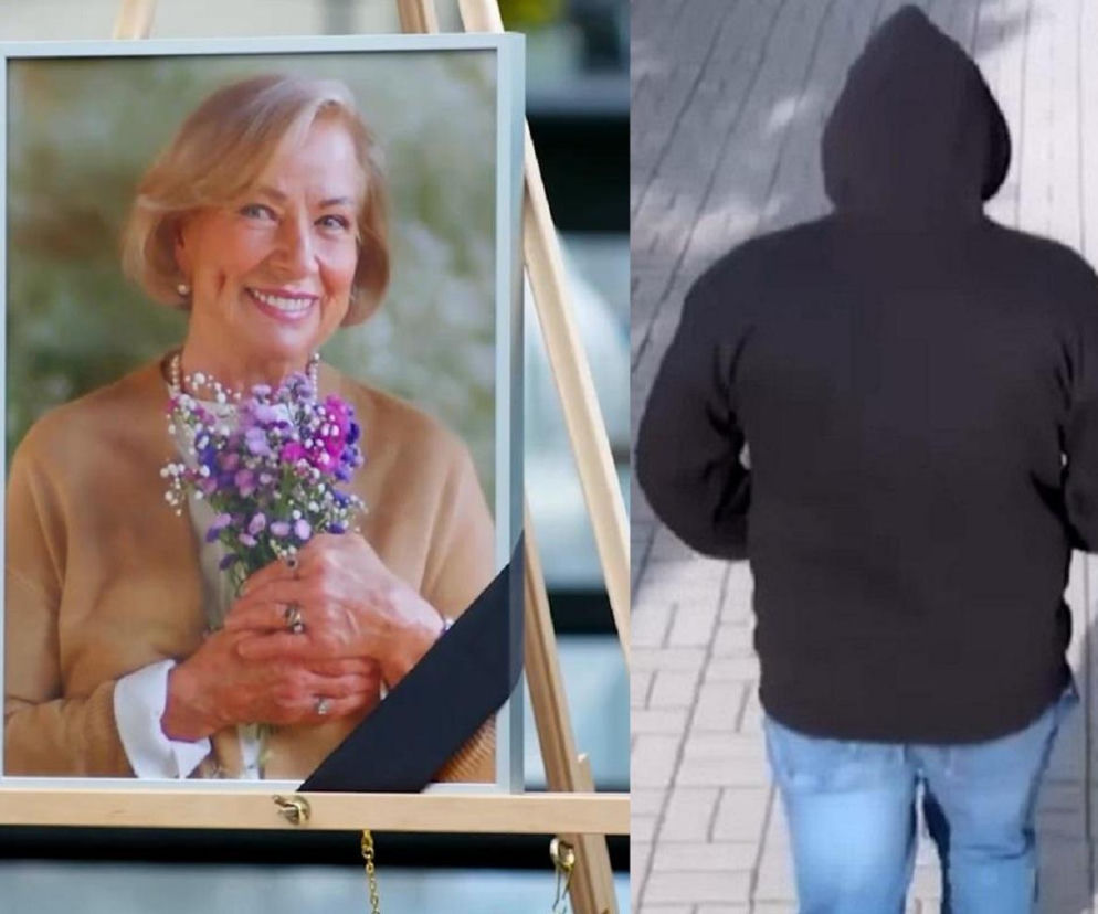 Portret Marii Zięby na sztaludze, a obok postać Grześka w czarnej bluzie. O pogrzebie w Na Wspólnej przeczytasz na Eska.
