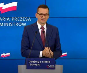 Mateusz Morawiecki. Jarosław Gowin. Konferencja dotycząca kolejnych obostrzeń