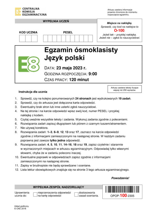 Egzamin ósmoklasisty 2023: polski. Zadania, arkusze CKE i odpowiedzi z języka polskiego 