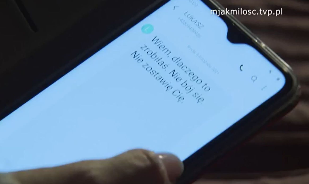 M jak miłość, sms od Łukasza do Patrycji 
