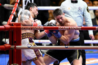Ukraine's Oleksandr Usyk throws a flurry of punches at Netherlands' Rico Verhoeven