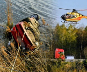 Auto wpadło do zbiornika wodnego koło Skierniewic. Dwoje nastolatków nie żyje