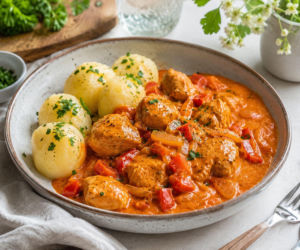 Kurczak w sosie paprykowym wychodzi miękki i soczysty. Ten sos zbierzesz z talerza do ostatniej kropli