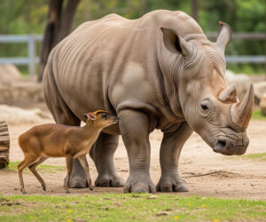 Nagranie z wrocławskiego zoo. Mundżak pokazał nosorożce, kto tu rządzi?