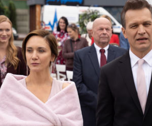 Na dobre i na złe, odcinek 721. Falkowicz (Michał Żebrowski), Kasia (Ilona Ostrowska), Tretter (Piotr Garlicki), Wiktoria (Katarzyna Dąbrowska)