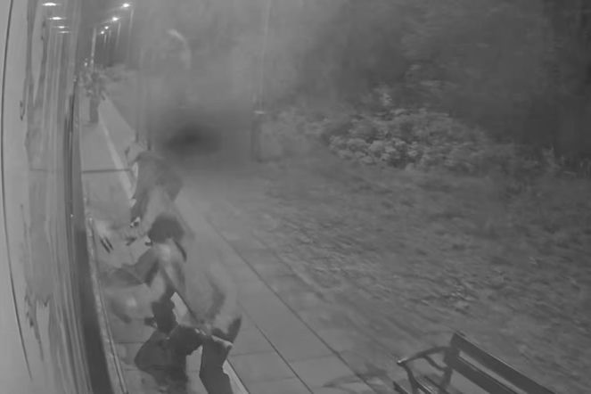 Zniszczony pociąg po ataku pseudografficiarzy w Ładzinie