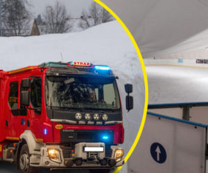 Chwile grozy na lodowisku. Pod naporem śniegu zapadł się dach!