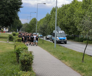 Kibice Kolejorza na meczu z Polonią Leszno
