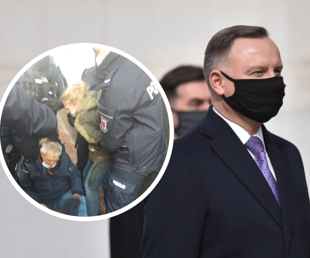 Andrzej Duda w Bydgoszczy. Protestujący szarpali się z policją: Mam arytmię. Mam atak. Wezwijcie pogotowie! [Z