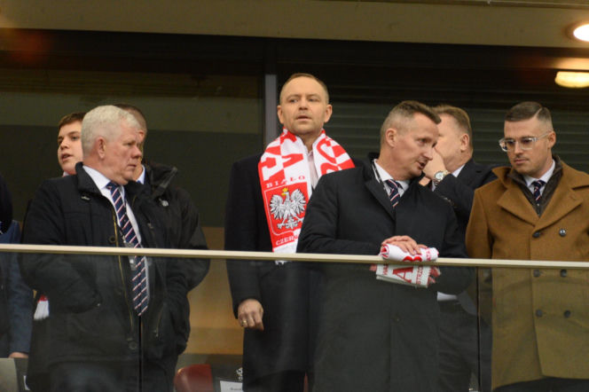Karol Nawrocki na meczu Polska - Albania